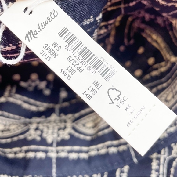 NEW Madewell Reversible Quilted Cotton Bucket Hat Twilight Cream Navy NE846 S/M - Picture 10 of 10